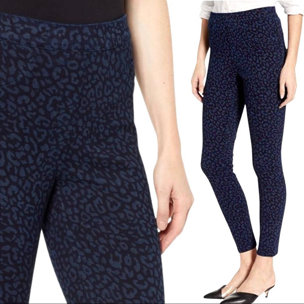 SPANX Jean-ish Ankle Legging High Rise Pull On Jeans Blue Leopard Denim M NEW